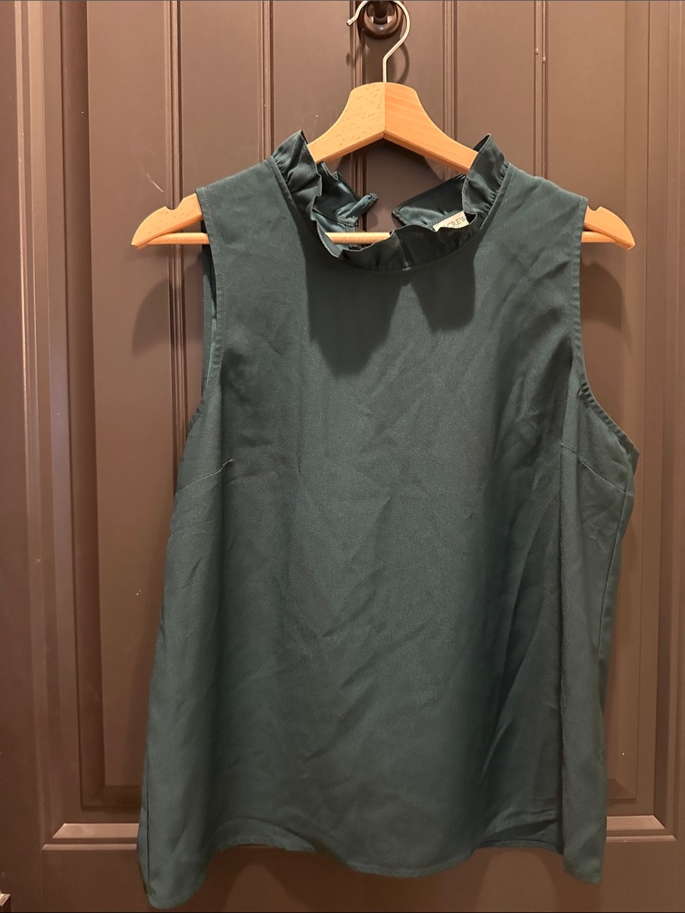 J Crew Sleeveless Ruffle-Neck Blouse - Dark Teal M